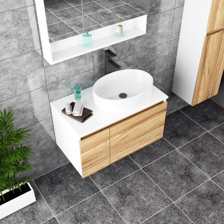 Комплект для ванной, 4 предмета (Тумба Bau Dream Blackwood 80, раковина BAU Nimb 50х36, смеситель для раковины высокий Hotel Black, черный, выпуск клик клак, черный)