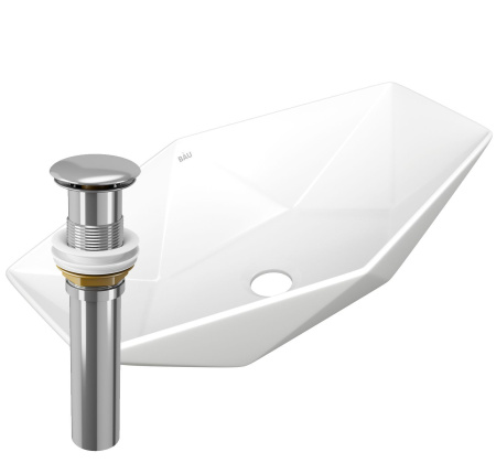 Раковина накладная на столешницу BAU Crystal 64х40, белая + выпуск клик-клак, хром