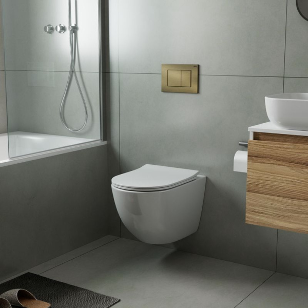 Комплект BAU 6 в 1: инсталляция BAU PRO, унитаз подвесной безободковый Bau Dream PRO-2, быстросъемное сиденье микролифт, клавиша BAU Stil, бронза