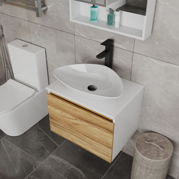 Комплект для ванной, 3 предмета (Тумба Bau Dream Blackwood 60, раковина BAU Triangle 59х39, смеситель для раковины высокий Hotel Black, черный)