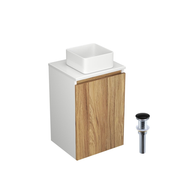 Тумба с раковиной и выпуском (Тумба Bau Dream Blackwood 40, умывальник BAU Mini 24х24, выпуск клик клак, черный)