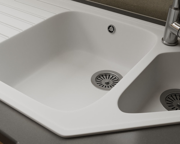 Мойка для кухни угловая BAU Triangle White snow 97х50, выпуск с сифоном в комплекте, белый снег