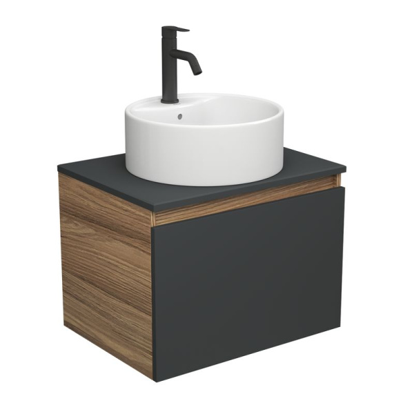 Комплект для ванной, 3 предмета (тумба Bau Dream 60, графит + раковина накладная BAU Element D40, с отверстием под смеситель, смеситель Dream Black)