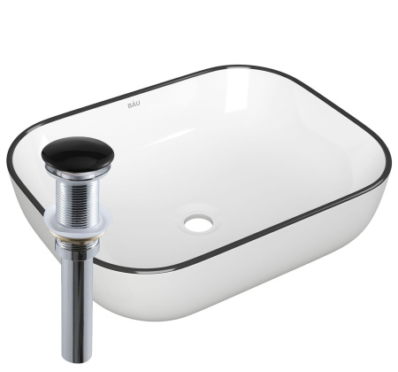 Раковина накладная прямоугольная BAU Stil 50х40, белая, черный кант + выпуск клик-клак, черный