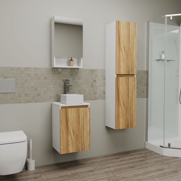 Комплект для ванной, 3 предмета (Тумба Bau Dream Blackwood 40, раковина BAU Mini 24х24, смеситель для раковины высокий Hotel Still, нержавеющая сталь)