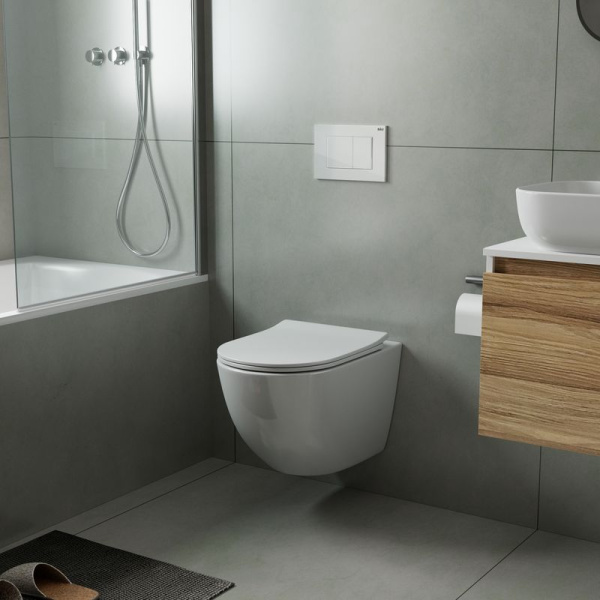 Комплект BAU 6 в 1: инсталляция BAU PRO, унитаз подвесной безободковый Bau Dream PRO-2, быстросъемное сиденье микролифт, клавиша BAU, белый глянец