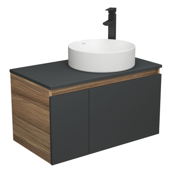 Комплект для ванной, 3 предмета (тумба Bau Dream 80, графит + раковина санфаянс накладная BAU Dream D41, смеситель высокий Hotel Black)