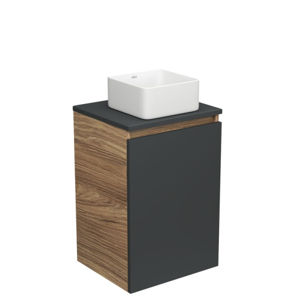 Тумба с раковиной (тумба Bau Dream Blackwood 40, графит + раковина накладная квадратная BAU Hotel mini Размер 24х24)