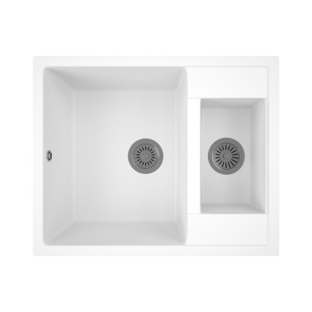 Мойка для кухни оборачиваемая полуторная чаша BAU Stil White snow 60х50, выпуск с сифоном в комплекте, белый снег