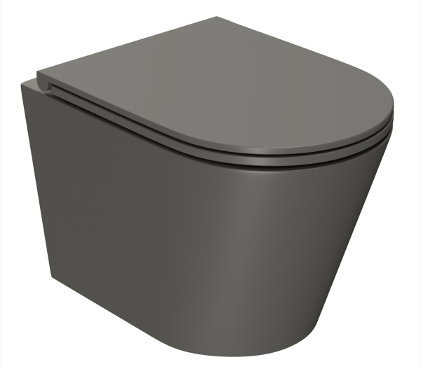 Унитаз подвесной безободковый Bau Nimb, быстросъемное тонкое сиденье дюропласт микролифт, темно-серый матовый BK0002DG