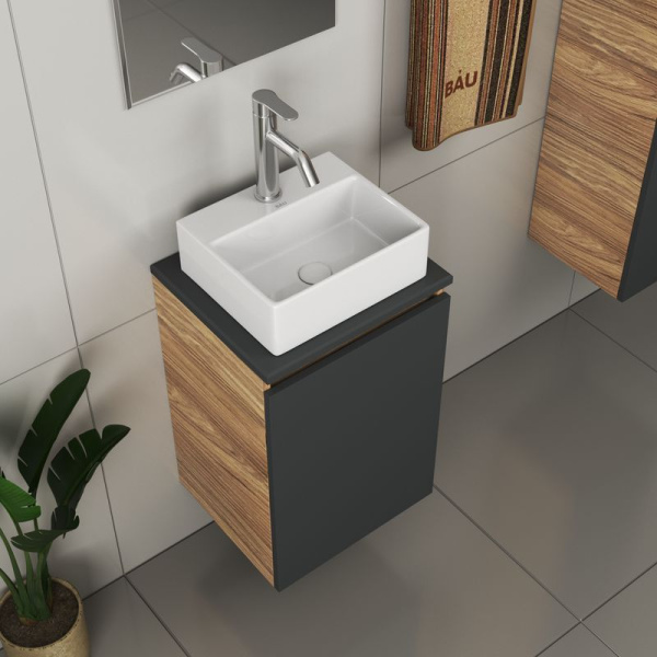 Комплект для ванной, 4 предмета (Тумба под раковину Bau Blackwood 40, графит + раковина BAU 33х28 + смеситель Dream, нержавеющая сталь, выпуск)