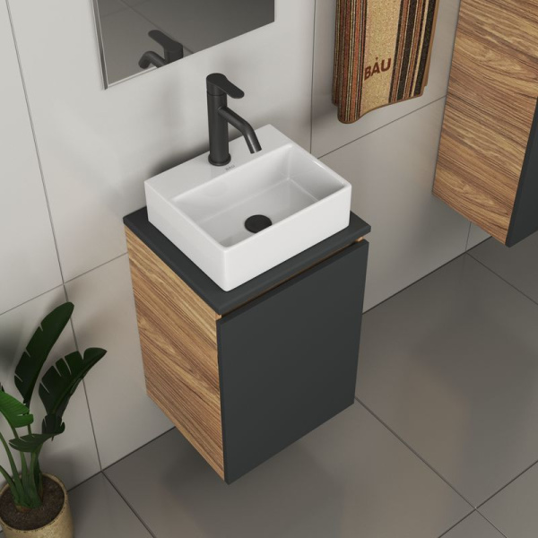 Комплект для ванной, 4 предмета (Тумба под раковину Bau Blackwood 40, графит + раковина BAU 33х28 + смеситель Dream Black, черный, выпуск)