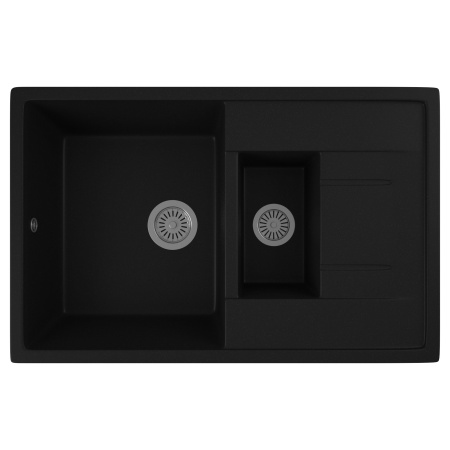 Мойка для кухни оборачиваемая полуторная чаша с крылом BAU Stil Black coal 77х50, выпуск с сифоном в комплекте, черный уголь
