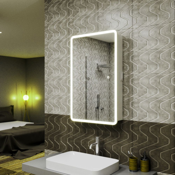 Зеркальный шкаф Bau Stil 40х80, LED подсветка, сенсор, плавное закрывание, оборачиваемый