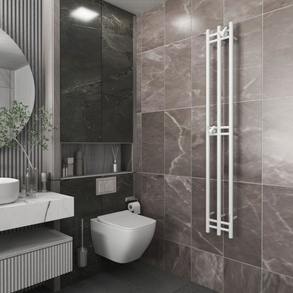 Полотенцесушитель дизайнерский электрический, BAU Stella 25х160, 3 коллектора, 2 крючка, белый полуматовый