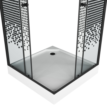 Душевой уголок BAU Stil квадратный с поддоном 90x90х195, прозрачное закаленное стекло с черным рисунком 5 мм, черный матовый профиль