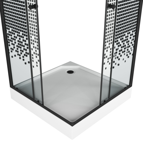 Душевой уголок BAU Stil квадратный с поддоном 90x90х195, прозрачное закаленное стекло с черным рисунком 5 мм, черный матовый профиль