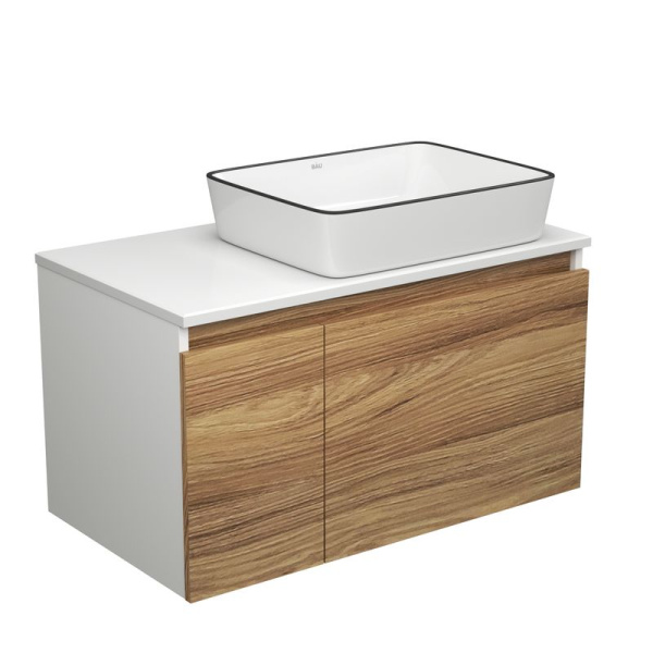 Тумба с раковиной (тумба подвесная под раковину Bau Dream Blackwood 80 + раковина санфаянс накладная BAU Hotel Black Rand 48х37, белая)