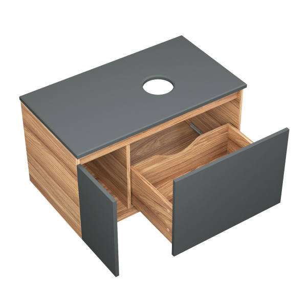 Комплект для ванной, 4 предмета (тумба Bau 80, графит + раковина BAU Hotel 48х37 + смеситель Hotel Black, выпуск клик-клак, черный)