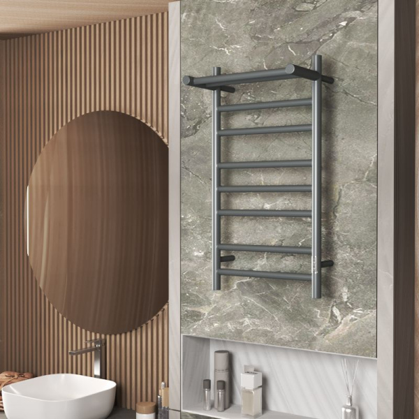 Полотенцесушитель электрический с полкой Маргроид BAU В10 40х80 Gun Grey П7 темно-серый металлик с таймером с таймером справа