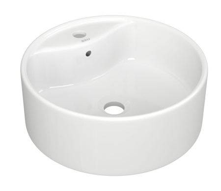 Раковина накладная со смесителем и выпуском (круглая BAU D40, белая + смеситель Hotel Still, нер. сталь, выпуск клик-клак хром)