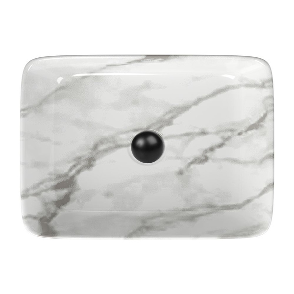 Раковина накладная со смесителем и выпуском (прямоугольная BAU Hotel 48х37, мрамор + смеситель  Hotel Black, черный, выпуск клик-клак черный)