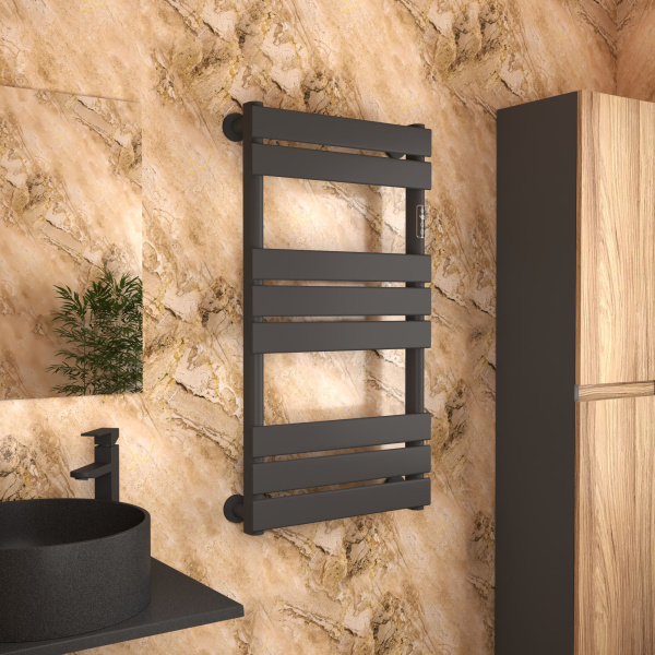 Полотенцесушитель дизайнерский электрический BAU Spectrum Black 94х50, подключение справа, черный матовый