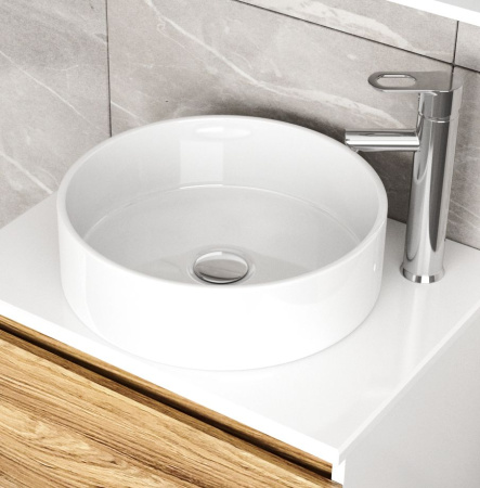 Раковина накладная со смесителем (BAU Dream круглая D41, белая + смеситель для раковины высокий Diadonna Dream, латунь, хром)