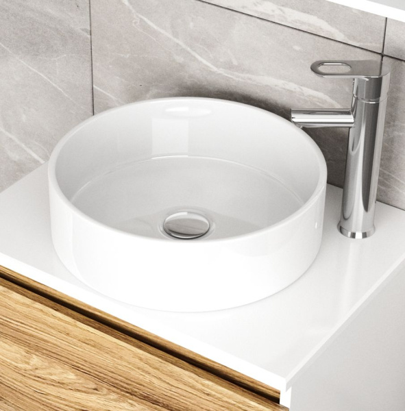 Раковина накладная со смесителем (BAU Dream круглая D41, белая + смеситель для раковины высокий Diadonna Dream, латунь, хром)