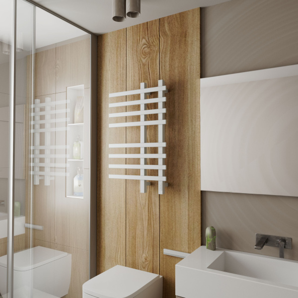 Полотенцесушитель дизайнерский электрический, профильный BAU Wind 50х80, 8 планок, белый полуматовый