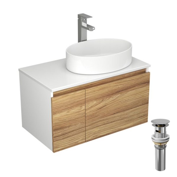 Комплект для ванной, 4 предмета (Тумба Bau Dream Blackwood 80, раковина BAU Nimb 50х36, смеситель для раковины Potato Hotel, выпуск клик клак, хром)