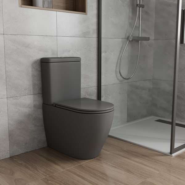 Унитаз напольный безободковый торнадо обратного потока Bau Dream Hurricane-2, усиленное бысросъемное сиденье дюропласт микролифт, темно-серый матовый