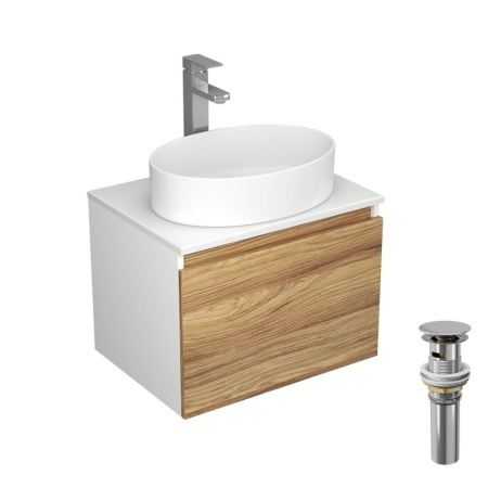 Комплект для ванной, 4 предмета (Тумба Bau Dream Blackwood 60, раковина BAU Nimb 50х36, смеситель для раковины Potato Hotel, выпуск клик клак, хром)