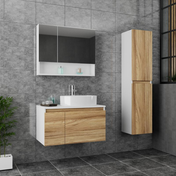 Комплект для ванной, 3 предмета (Тумба Bau Dream Blackwood 80, раковина BAU Nimb 50х36, смеситель для раковины Diadonna Dream, латунь, хром)