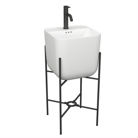 Раковина напольная с металлическими ножками (BAU Soul белая + смеситель Dream Black, черный)