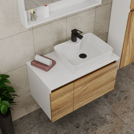 Комплект для ванной, 4 предмета (тумба Bau Dream 80 + раковина BAU 48х37, с отв. под смеситель + смеситель Cerama Black, выпуск клик-клак, черный)