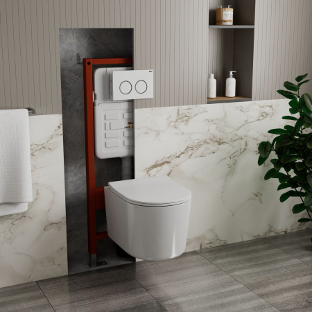 Комплект BAU 6 в 1: усиленная инсталляция BAU IDEAL, унитаз подвесной безободковый Bau Hotel PRO, сиденье микролифт, клавиша BAU Round, белый/хром