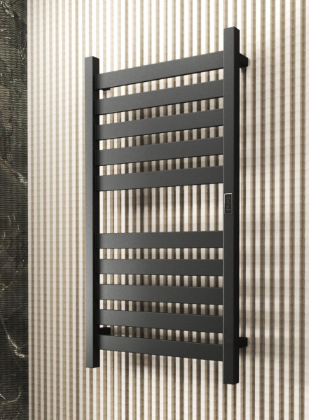 Полотенцесушитель дизайнерский электрический, профильный BAU Elite 50х100, 10 планок, универсальный, черный матовый RAL 9005