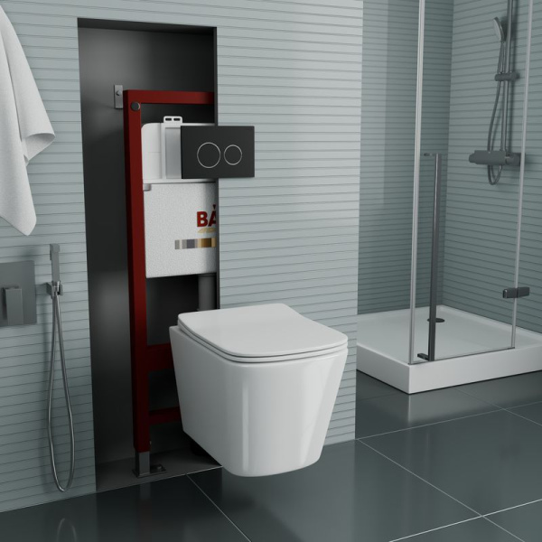 Комплект BAU 6 в 1: инсталляция BAU PRO, Унитаз подвесной безободковый Bau Stil 49x35, сиденье дюропласт микролифт, клавиша BAU Dream, черная матовая