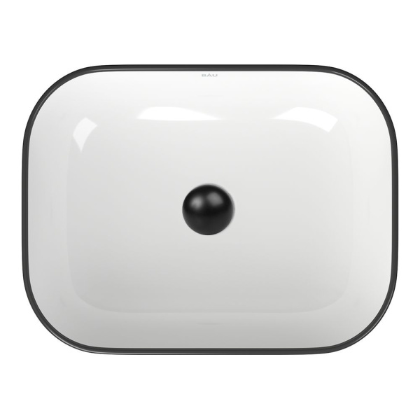 Раковина накладная со смесителем и выпуском (прямоугольная BAU Stil 50х40, белая + смеситель Hotel Still, нер. сталь, выпуск клик-клак черный)