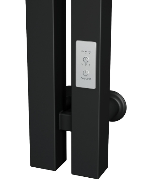 Полотенцесушитель, дизайн-радиатор электрический квадратный профиль Маргроид BAU Inaro 120х6, 4 крючка, черный матовый RAL 9005 с таймером