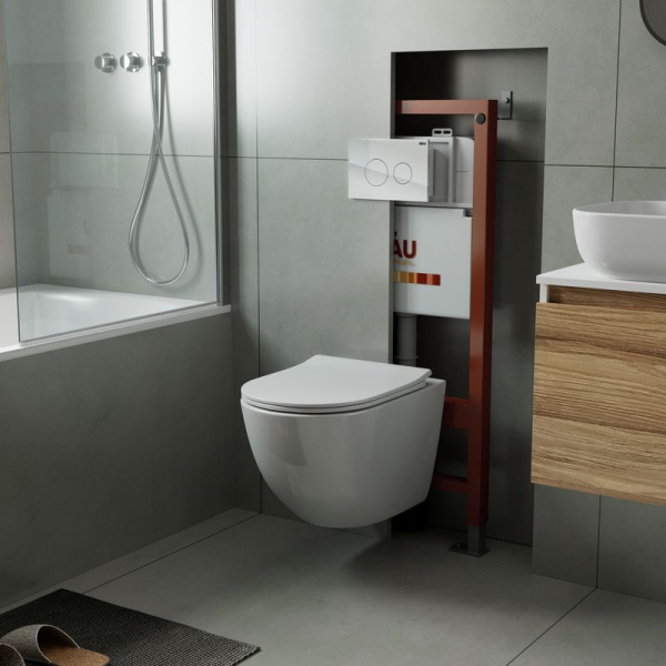 Комплект BAU 6 в 1: инсталляция BAU PRO, унитаз подвесной безободковый Bau Dream PRO-2, быстросъемное сиденье микролифт, клавиша из стекла BAU, белая