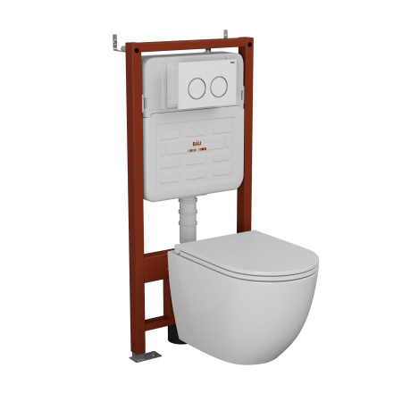 Комплект BAU 6 в 1: усиленная инсталляция BAU IDEAL, унитаз подвесной безободковый вихревой Bau Dream Hurricane3, сиденье дюропласт микролифт, клавиша BAU Round, белый/хром