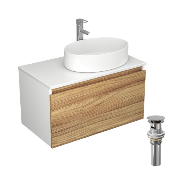 Комплект для ванной, 4 предмета (Тумба Bau Dream Blackwood 80, раковина BAU Nimb 50х36, смеситель для раковины Diadonna Dream, латунь, выпуск клик клак, хром)