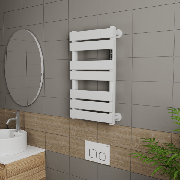 Полотенцесушитель дизайнерский электрический BAU Spectrum White 70х40, подключение справа, белый матовый