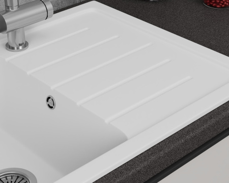 Мойка для кухни оборачиваемая с крылом BAU Stil White snow 75х50, выпуск с сифоном в комплекте, белый снег