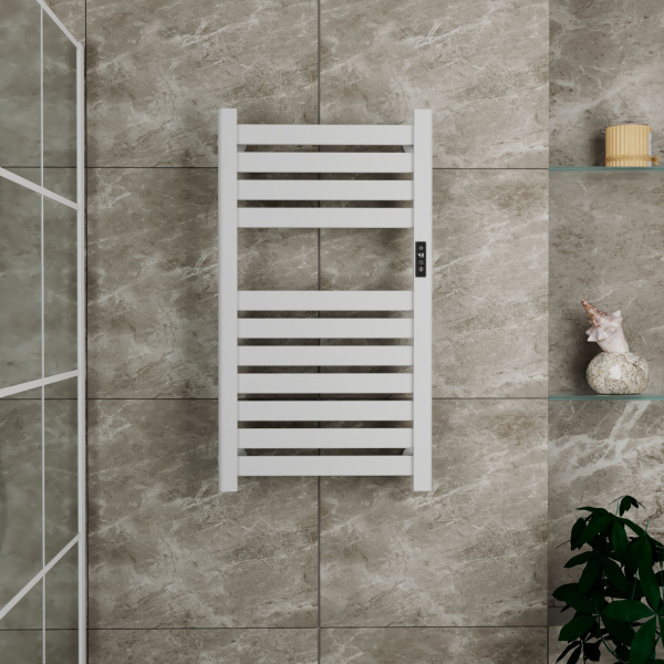 Полотенцесушитель дизайнерский электрический BAU Elite Elegant White 80х45, подключение справа, белый матовый