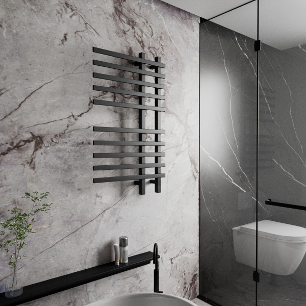 Полотенцесушитель дизайнерский электрический, профильный BAU Wind 60х100, 10 планок, черный матовый RAL 9005