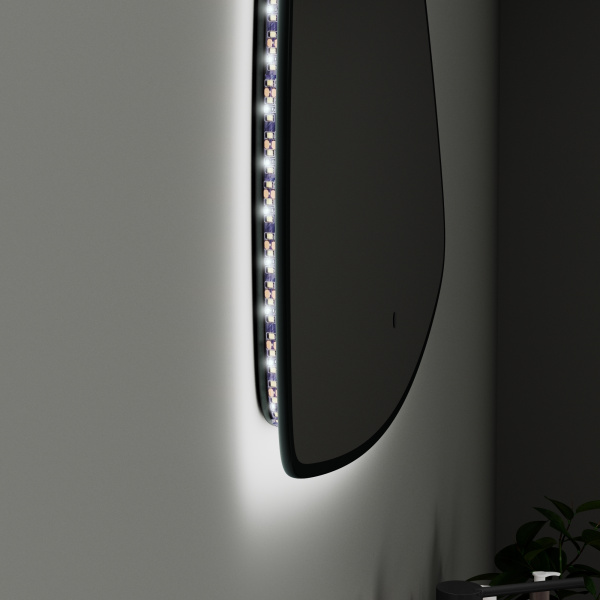 Зеркало Bau Triangle Loft 90х70, с LED фоновой подсветкой, бесконтактным сенсором, черной окантовкой