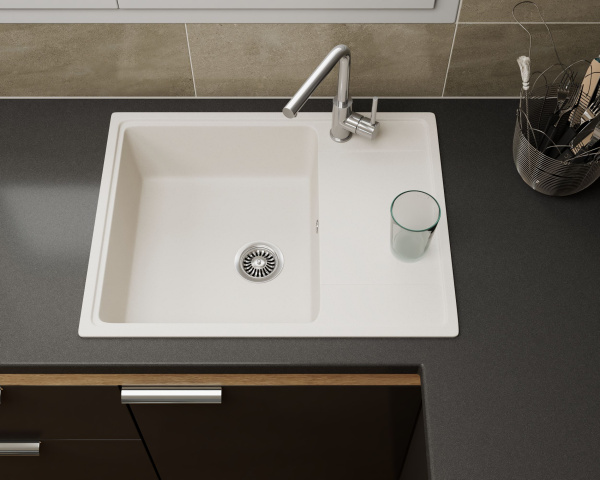 Мойка для кухни с крылом BAU Stil Pro 65х50 без выпуска, белый песок